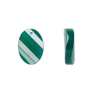 Green onyx 1pkg2, hand-cut top-drilled faceted twisted flat oval bead 16x12mm