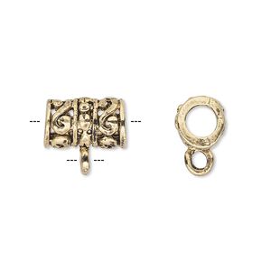 Bead 1pkg6 gold-finished "pewter", 13x9mm filigree tube / closed loop, antique Dione&reg;