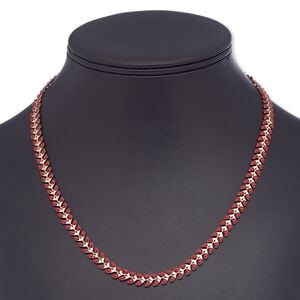 Necklace, epoxy and gold-plated brass, red, 6.5mm wide with wreath design, 18 inches with 2-inch extender chain and lobster claw clasp. Sold individually.