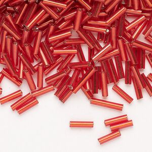 Bead, Ming Tree&trade;, bugle bead, glass, pkg/1/4 pound, 1/4 inch, silver-lined translucent ruby red.