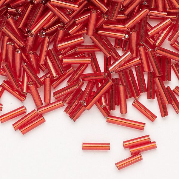 Bead, Ming Tree&trade;, bugle bead, glass, pkg/1/4 pound, 1/4 inch, silver-lined translucent ruby red. image number 0
