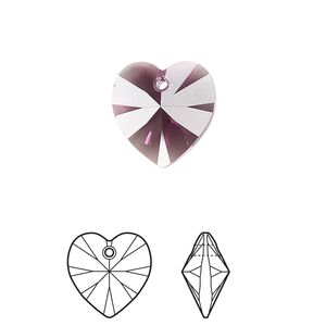 Drop 2pk amethyst, Crystal Passions&reg; 14mm pendant heart 6228