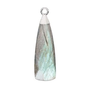 Drop 1pkg1, electroplated sterling silver and labradorite (natural), 28x9mm hand-cut faceted paddle