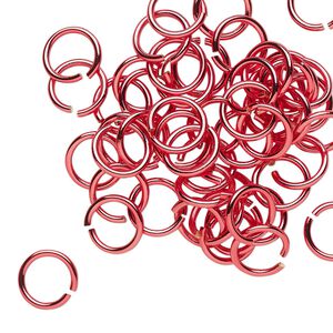 Jump ring 1pkg50 brass, 8mm round, 18 gauge / 6mm inside diameter / electrocoated red