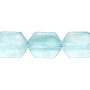 Bead, glass, translucent aqua blue, 17x13mm beveled puffed hexagon. Sold per 13-inch strand, approximately 20 beads.