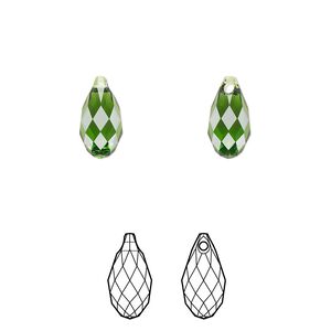 Briolette 2pk fern green, Crystal Passions&reg; 11x5.5mm pendant drop 6010