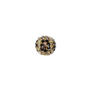Bead 1pkg1 10mm round / flower, brass / resin / Egyptian glass rhinestone / multi-brown / black Dione&reg;