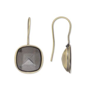 Ear wire fishhook 1pkg4 Almost Instant Jewelry&reg; antique gold-plated, 28x14mm / 12mm cushion glue-in setting, 20 gauge brass 2 pair