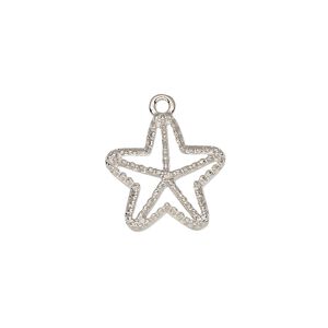 Charm, imitation rhodium-plated "pewter" (zinc-based alloy), 16mm single-sided open starfish. Sold individually.