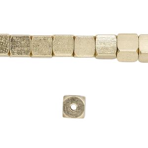 Bead 1pkg1 brass-finished "pewter", 6mm rounded cube, 8 inch