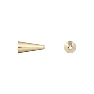 Cone, gold-plated brass, 12x5mm with 3.5mm inside diameter. Sold per pkg of 100.