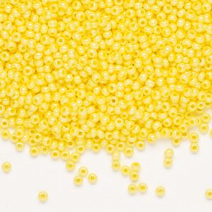 Seed bead, Preciosa Ornela Czech glass, pkg/50g, #11 rocaille, opaque terra dyed yellow luster chalkwhite, (16386).