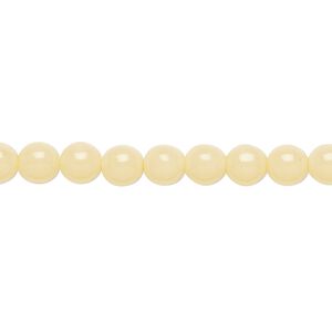 Bead, Czech dipped d&eacute;cor glass druk, cream, 6mm round. Sold per 15-1/2" to 16" strand.