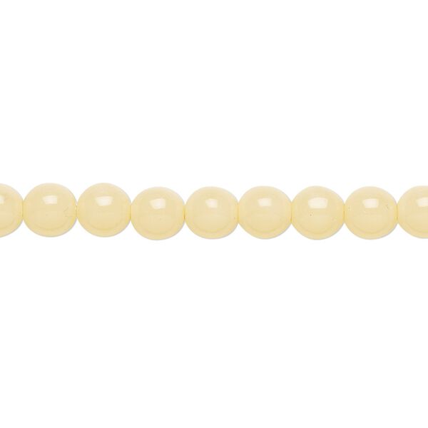 Bead, Czech dipped d&eacute;cor glass druk, cream, 6mm round. Sold per 15-1/2" to 16" strand. image number 0