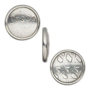 Snap cap, TierraCast&reg;, glue-on. antique pewter (tin-based alloy), 17.5mm single-sided textured round and "peace." Sold per pkg of 2.