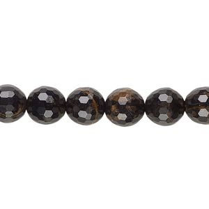 Black-brown obsidian 1pkg1, faceted round bead natural B grade, 15-1/2 inch 8mm