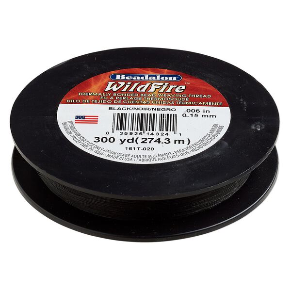 Thread, Beadalon&reg; WildFire&trade;, polyester 1pkg1, black, 0.15mm with bonded coating, 10-pound test, 300-yard spool. image number 0