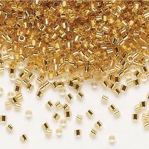 Seed bead, Delica&reg;, glass, pkg/250g, #15 round, translucent 24Kt gold-lined crystal gold (DBS-0033).