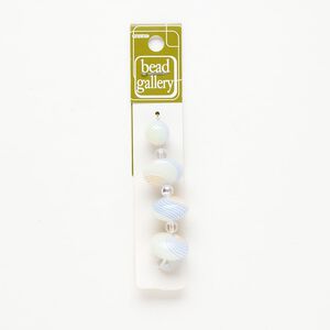 Bead 1pkg4 handblown glass, 11-13mm round / 20x12mm-20x13mm saucer / line design, assortment translucent multicolored