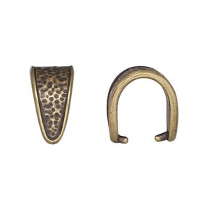 Bail, TierraCast&reg;, "Hammertone" collection, ice-pick, antique brass-plated pewter (tin-based alloy), 16x9mm with hammered design and 12mm grip. Sold per pkg of 20.