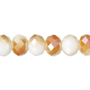 Bead 1pk 48 facets opaque white orange AB, Celestial Crystal&reg; 10x8mm rondelle 15.5-16 inch