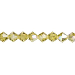 Bead 288pk acid yellow AB, Preciosa Czech crystal 6mm bicone