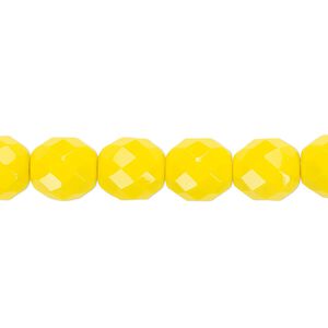 Bead, Czech fire-polished glass, opaque yellow, 10mm faceted round. Sold per pkg of 600 (1/2 mass).