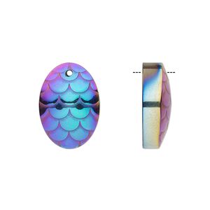 Hemalyke&trade; 1pkg1, electroplated scale design half domed oval drop 18x13mm