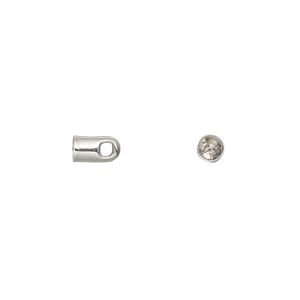 Cord end glue-in 1pkg50 rhodium-plated, 7x4mm / 3mm inside diameter, brass / imitation