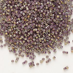 Seed bead, Delica&reg;, glass, pkg/7.5g, #11 round, opaque metallic gold iris dusty mauve (DB-1011).