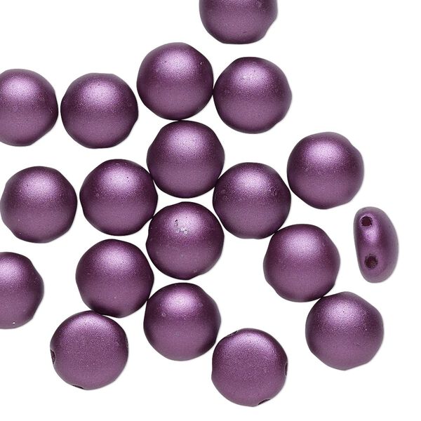 Bead, Preciosa Candy&trade;, Czech pressed glass, opaque purple pastel pearl, 8mm candy with (2) 0.8-0.9mm holes. Sold per pkg of 20. image number 0