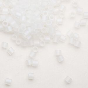 Seed bead, Delica&reg;, glass, pkg/250g, #8 round, translucent matte rainbow crystal clear (DBL-0851).
