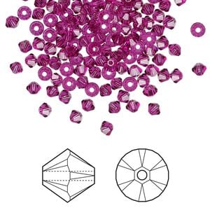 Bead 144pk fuchsia, Crystal Passions&reg; 3mm bicone 5328
