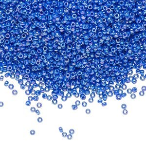 Seed bead, Miyuki, glass, pkg/35g, #15 rocaille, opaque rainbow cyan blue, (RR-483D).
