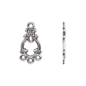 Drop, antique silver-finished "pewter" (zinc-based alloy), 15x11mm single-sided fancy open teardrop with 4 closed loops. Sold per pkg of 20.