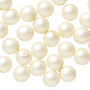 Bead, Czech pearl-coated glass druk 1pkg50, opaque matte cream, 8mm round.