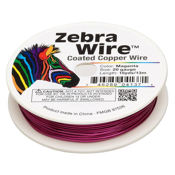 Wire, Zebra Wire&trade;, color-coated copper, magenta, round, 20 gauge. Sold per 15-yard spool. image number 0