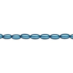Pearl 1pk metallic blue, Celestial Crystal&reg; 6x3.5mm rice 15.5-16 inch