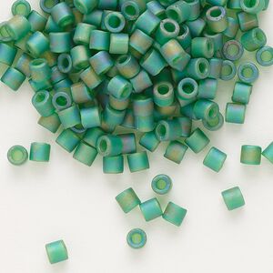 Seed bead, Delica&reg;, glass, pkg/7.5g, #8 round, translucent matte rainbow green (DBL-0858).