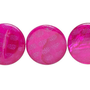 Mother-of-pearl shell 1pkg1, puffed flat round bead 15 inch fuchsia 19-20mm