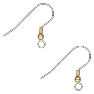 Ear wire fishhook 1pkg100, 20mm / 3mm ball / 4mm coil / open loop, 21 gauge gold-finished stainless steel 50 pair