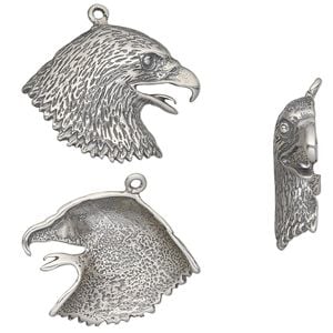 Charm, antiqued sterling silver, 25x19mm single-sided eagle head. Sold individually.