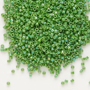 Seed bead, Delica&reg;, glass, pkg/250g, #11 round, opaque rainbow green (DB-0163).