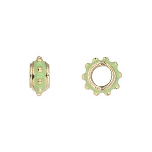 Bead 1pkg1 gold-finished "pewter", 12x6mm rondelle, enamel lime green Dione&reg;
