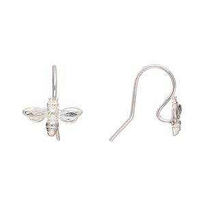 Ear wire fishhook 1pkg2 Amoracast&reg; sterling silver, 15mm / 13x8.5mm bumble bee / open loop, 20 gauge 1 pair