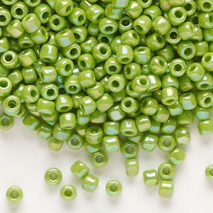 Seed bead, Dyna-Mites&trade;, glass, opaque rainbow jade green, #6 round. Sold per 40-gram pkg.
