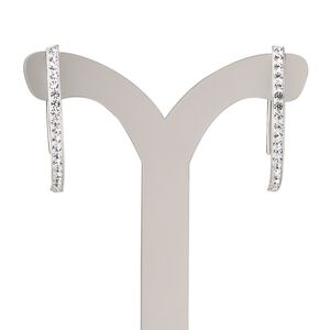 Earring, Create Compliments&reg;, sterling silver and crystal, clear, 28mm, 21 gauge. Sold per pair.
