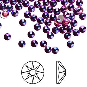 Flat back 144pk fuchsia shimmer foil back, Crystal Passions&reg; 3-3.2mm rose round SS12 2088