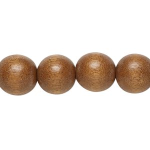 Bead 1pkg1, Taiwanese cheesewood (dyed / waxed), light brown, 11-12mm round, 15-1/2 to 16 inches.