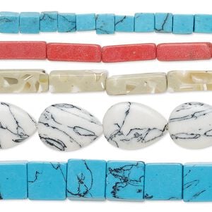 Resin / mother-of-pearl shell / black lip shell / turquoise / howlite / coral (imitation / assembled) 1pkg5, mixed shape bead mix 15 inch mixed colors 4mm-32x32mm
